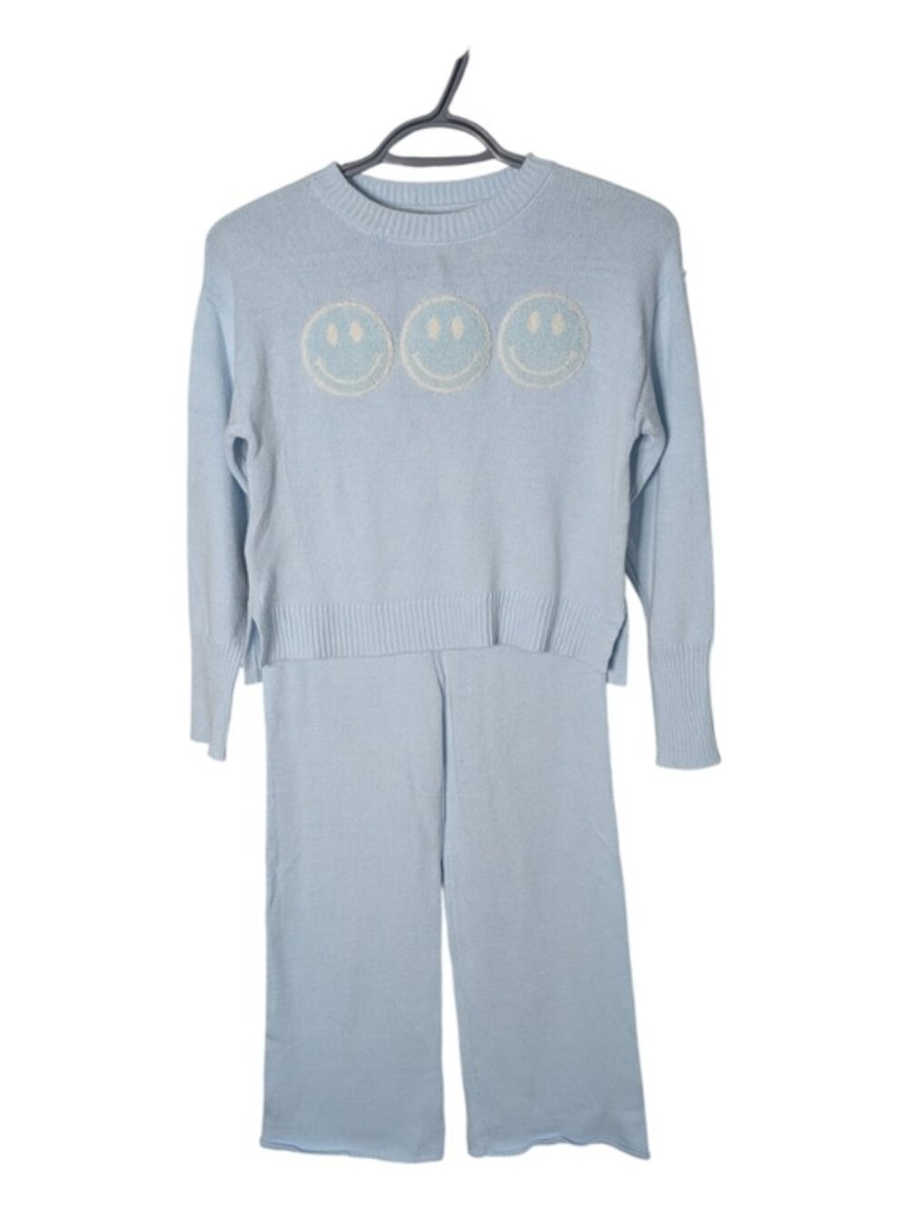 Cupcakes and Cashmere Youth Blue Knit Happy Face Lounge Set Size Medium (10-12)